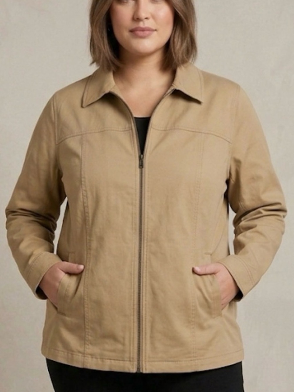 Lane Bryant Tan Zip-Front Utility Jacket